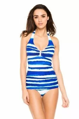 La Blanca Women's Channel Islands Underwire Halter Bra Tankini Top Indigo Size 4 • $29.99