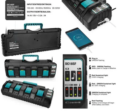 High Fast Li-ion Battery Charger For Makita+4-Port RCT LXT Dual 14.4V-18V DC18SF • £62.85