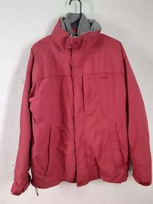 LL Bean Adult 3-in-1 Red Jacket With Hoodie Gray Fleece Size Medium M • $38.81