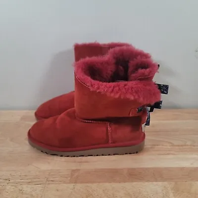 Ugg Bailey Bow II Boots Youth 5 Red Suede Blue Paisley Bandana Snow Winter • $30
