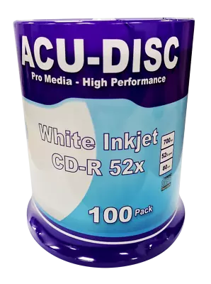 100x ACU-DISC White Inkjet Printable CD-R Blank Disc Full Face (52x) 700MB • £25.99