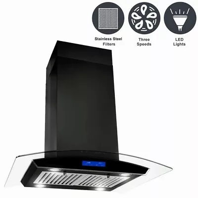 30in Island Mount Range Hood 900CFM Tempered Glass 3-Speed Control LEDs New • $279.99
