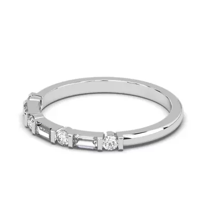 2 MM Wedding Band 0.25 Ct Baguette Round Real Diamond Ring Mens 14K White Gold • $977.58