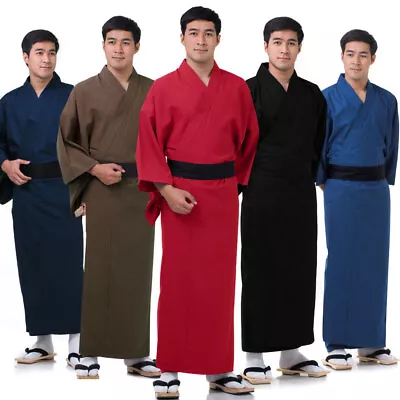 Japanese Samurai Yukata Kimono Robe Obi Vintage Cotton Cosplay Halloween Costume • $59.90