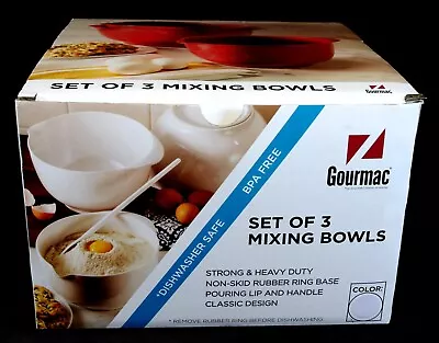 Melamine White Mixing Bowls - Set Of 3 - Gourmac  (Sizes 2L 3L & 4L) NEW • $24.49