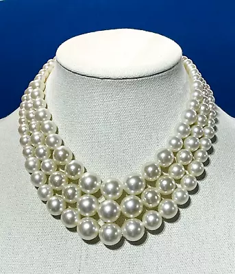 Vintage 3 Strand Graduated Faux Pearl Collar Choker Necklace • $18.99