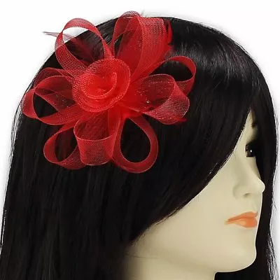 Red Fascinator Clip Hair Flower Mesh Wedding Prom Ladies Day Races UK New • £4.99