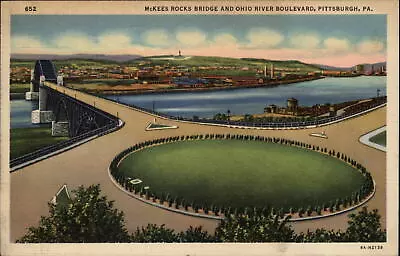 Pittsburgh Pennsylvania McKees Rocks Bridge Ohio River Blvd Linen Postcard • $3.59