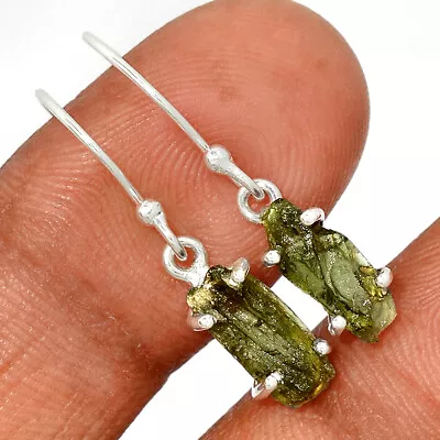 Natural Genuine Czech Moldavite 925 Sterling Silver Earrings Jewelry CE28525 • $23.99