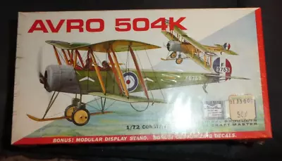 MPC Avro 504K 1:72 Plastic Model Kit #5005-50 Complete 1970 Vintage New SEALED • $19.99