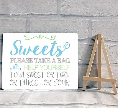 A5 Metal Sweet Table Candy Stall Cart Buffet Jar Wedding Party Sign - Blue  • £8.95