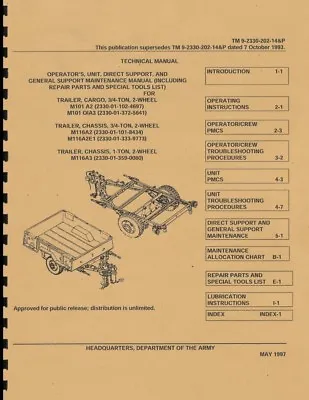 TM 9-2330-202-14&P ~ Maintenance & Parts Manual ~ M101A2 Trailer ~ 1997 ~ Rprint • $26.88