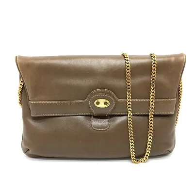 CELINE Logo Hardware Vintage Chain Clutch Shoulder Bag Leather Brown • $360