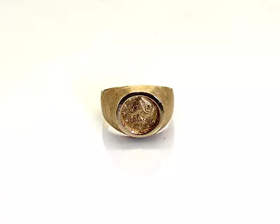 Mens 14K Yellow Gold 1853 Type 1 Dollar US Liberty Head Bezel Set Coin Ring • $795