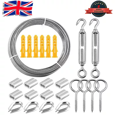 15M Garden Wire Rope Fence Heavy Duty 304 Stainless Steel Cable Railing Wire Kit • £8.89