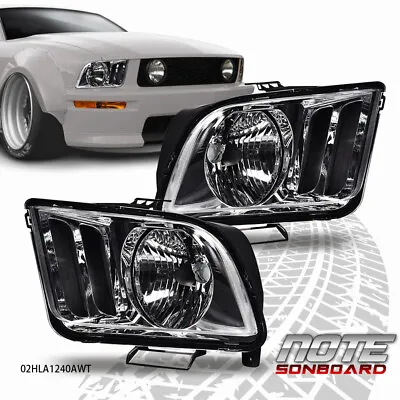 Fit For 05-09 Ford Mustang Pair Black Housing Headlight Replacement Head Lamps • $57.44