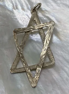 Vintage Handmade Sterling Silver Etched Star Of David Pendant  • $29.99