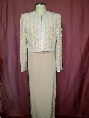 Montage Collection Mon Cheri Beaded Lined Formal Beige DRESS & Blazer 10 • $47.59