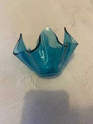 MCM Handkerchief Glass Vase. Chance Brothers Light Blue Vintage Hammered • £20