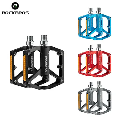 ROCKBROS Mountain Bike Pedals MTB Road Bicycle Flat Pedals Reflective Aluminium • $32.66