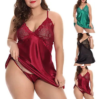 £8.89 • Buy Plus Size Sexy Women Satin Silk Lace Sleepwear Babydoll Lingerie Nightdress UK