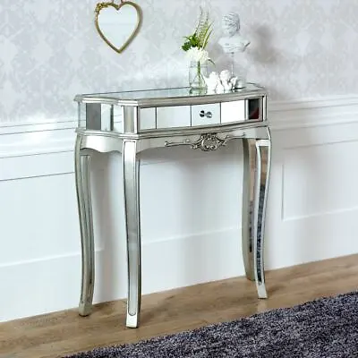 Ornate Mirrored Half Moon Console Table Living Room Hallway Demi Lune Furniture • £152.95