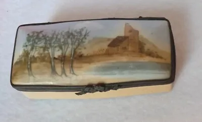 Antique Hand Painted Trinket Or Snuff Box Countryside Scene Artist Signed  • $32