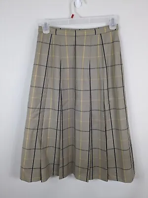 Vintage Burberry Midi Skirt Women's 14L Brown Plaid Wool • $126