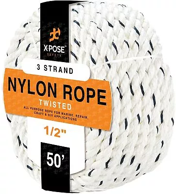 Nylon Poly Rope - 1/2 Inch Polyester & Nylon Rope 50' Synthetic 3 Strand Braid • $25.99