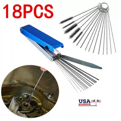 Carburetor Carbon Dirt Jet Cleaner 10 Cleaning Needles 5 Brushes Tool Kits DIY • $10.77