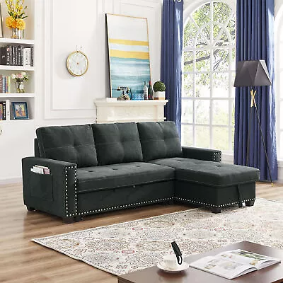 82  Convertible L-Shaped Sleeper Sectional Sofa With Storage ChaisePull-Out Bed • $609.99