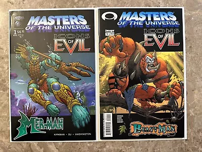 Masters Of The Universe Icons Of Evil Beast Man And Mer-Man VF+ (2003 Image) • $14