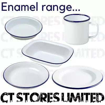 Enamel Pie Dish Serving Camping Steak Pie Oven White Oblong Baking C3 • £7.45