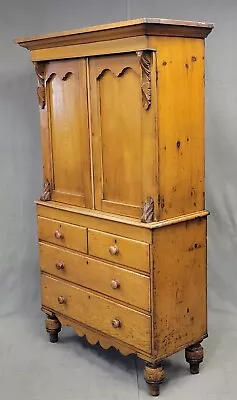 Antique English 19th Century Pine And Elm Linen Press • $3200