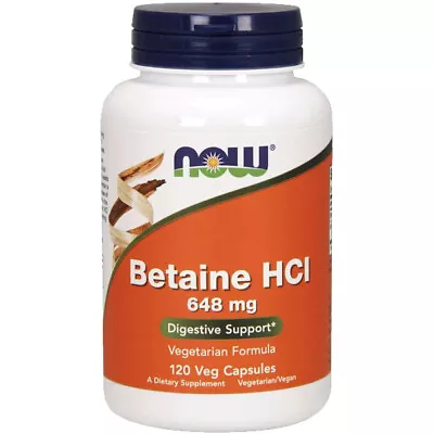 NOW Foods BETAINE HCL 648mg Pepsin 120 Cap Hydrochloride HCI Digestive Enzyme  • $14.10