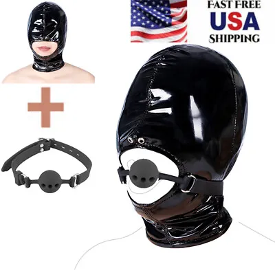 PU Leather Head Harness Head Hood Mask Open Mouth Ball Gag Slave Roleplay Couple • $10.89