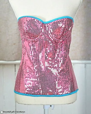 DAISY CORSETS PINK SEQUINED  Large Over Bust Lingerie Bustier Goth Intimates • $30