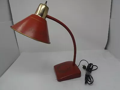 Vintage Mcm Gooseneck Orange Branch Pattern Metal Table Desk Lamp • $62.99