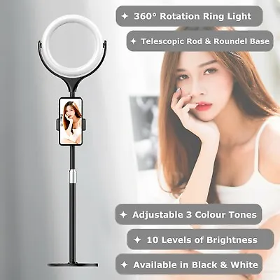 $38.29 • Buy NEWAVE 3 Colour Dimmable Rotatable 8'' LED Ring Light Phone Holder Roundel Stand