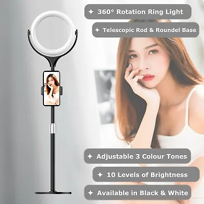 NEWAVE 3 Colour Dimmable Rotatable 8'' LED Ring Light Phone Holder Roundel Stand • $32.99