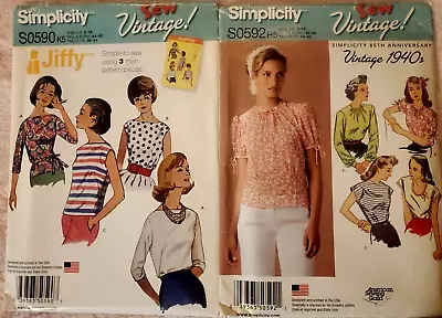 Lot Of 2 Simplicity Retro 40s 50s Blouses And Tops Sewing Patterns UCFF • $8