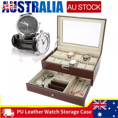 12 Slots Watch Box Jewelry Display Case Storage Holder Organizer 2 Layers • $37.99