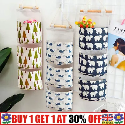 £5.94 • Buy 3 Pockets Wall Hanging Storage Bag Toy Cosmetic Organizer Pouch Home Closet