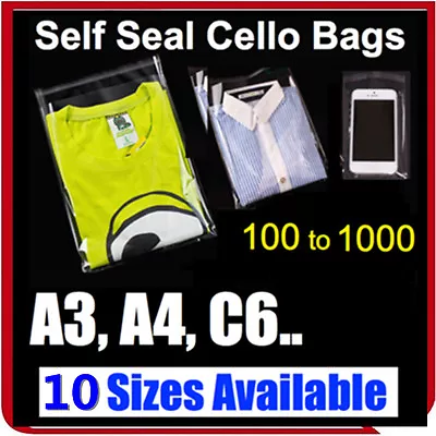 Clear Self Seal Adhesive Cello Cellophane Resealable Plastic Bags C6 A4 A3  • $99