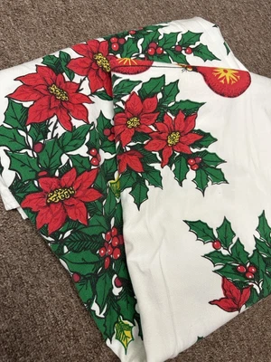 $23.99 • Buy Vintage Christmas Tablecloth 59  X 62  Bulbs With Poinsettias & Holly