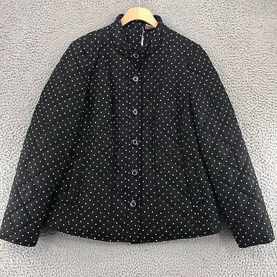 Chicos Jacket Womens 0 US 4 Black Polka Dot Quilted Mandarin Collar Button Up • $29.99