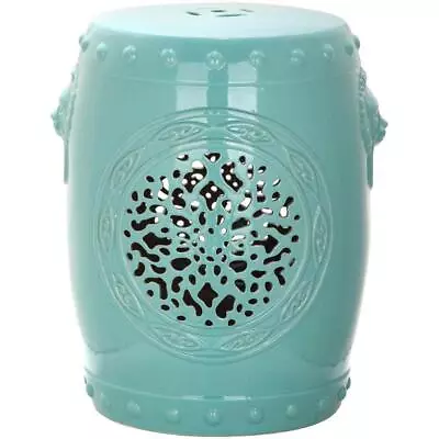 SAFAVIEH Ceramic Garden Stool 18  H X 15  W Weather Resistant Flower Drum Aqua • $104.49