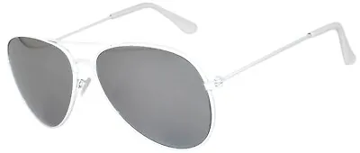 White Aviator Style Silver Mirror Lens Metal Frame Sunglasses Uv400 Protection • $8.99