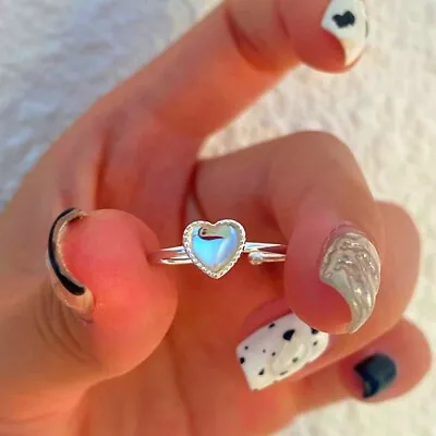 Blue Heart Stone Adjustable Ring 925 Sterling Silver Women Jewellery Love Gift • £3.29
