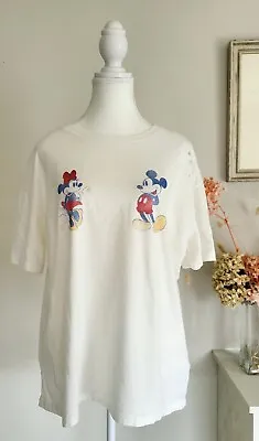 $15 • Buy Bershka, Disney T Shirt Top, Mickey & Minnie Mouse Print, Size M